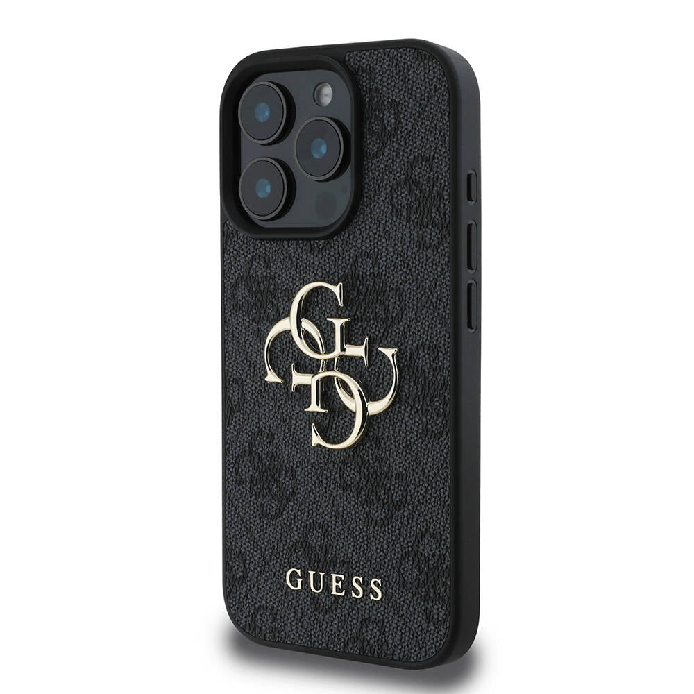 Apple iPhone 16 Pro Max Case Guess Original Licensed PU Leather 4G Patterned Metal Large 4G and Text Logo Cover Brown