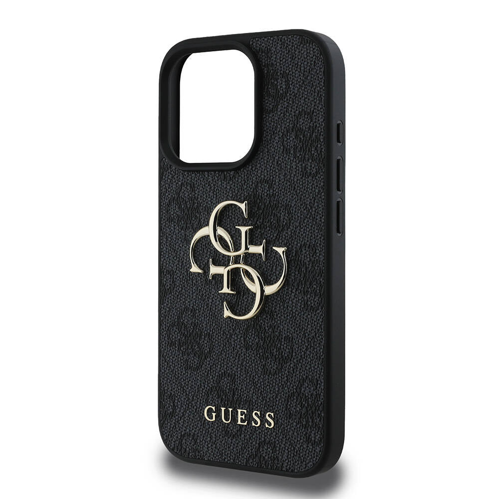 Apple iPhone 16 Pro Max Case Guess Original Licensed PU Leather 4G Patterned Metal Large 4G and Text Logo Cover Pink