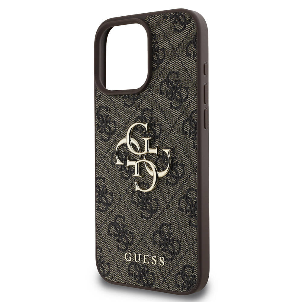 Apple iPhone 16 Pro Max Case Guess Original Licensed PU Leather 4G Patterned Metal Large 4G and Text Logo Cover Pink