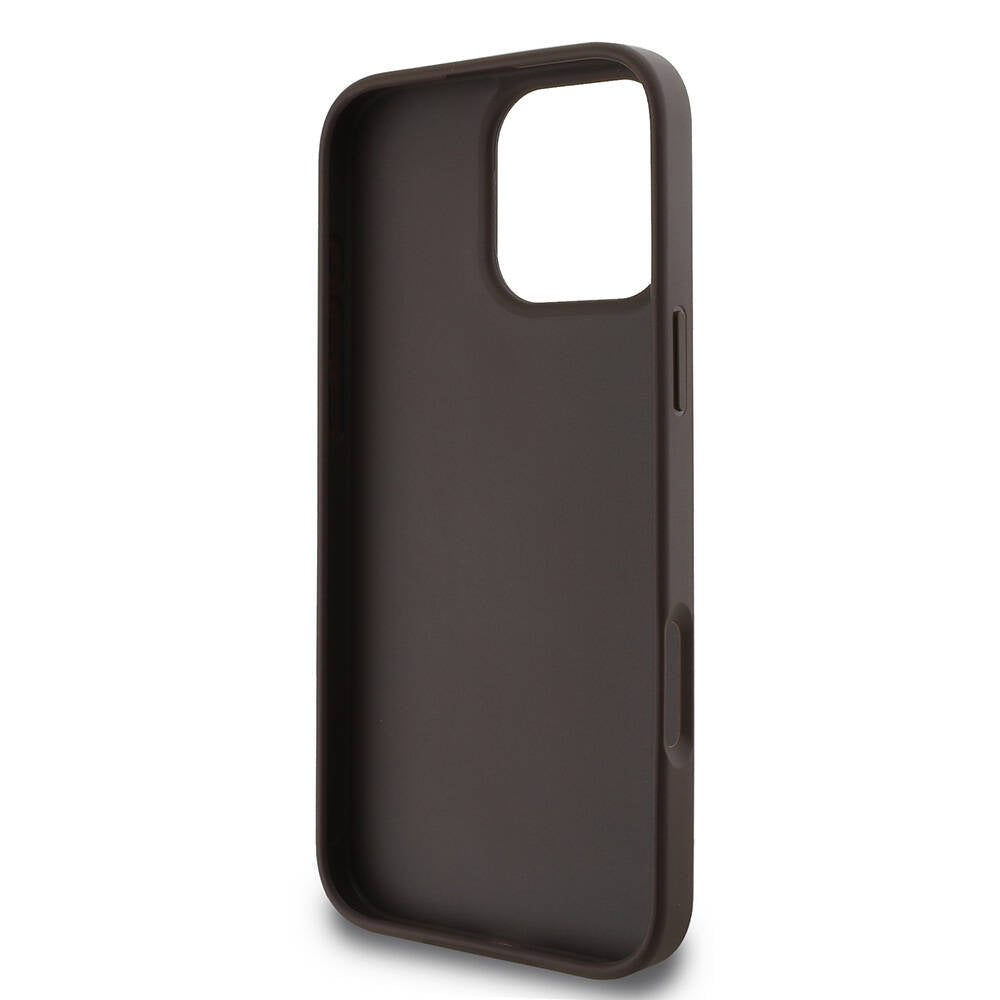 Apple iPhone 16 Pro Max Case Guess Original Licensed PU Leather 4G Patterned Metal Large 4G and Text Logo Cover Brown