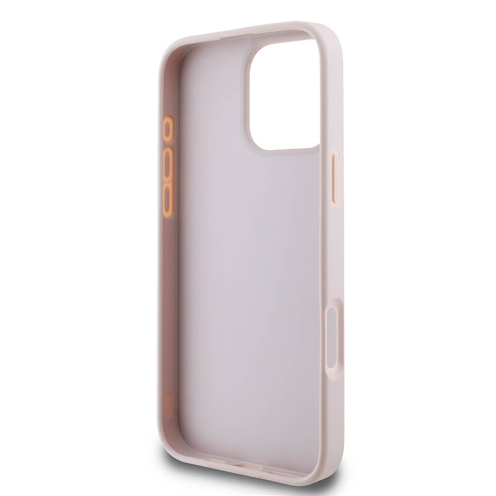 Apple iPhone 16 Pro Max Case Guess Original Licensed PU Leather 4G Patterned Metal Large 4G and Text Logo Cover Pink