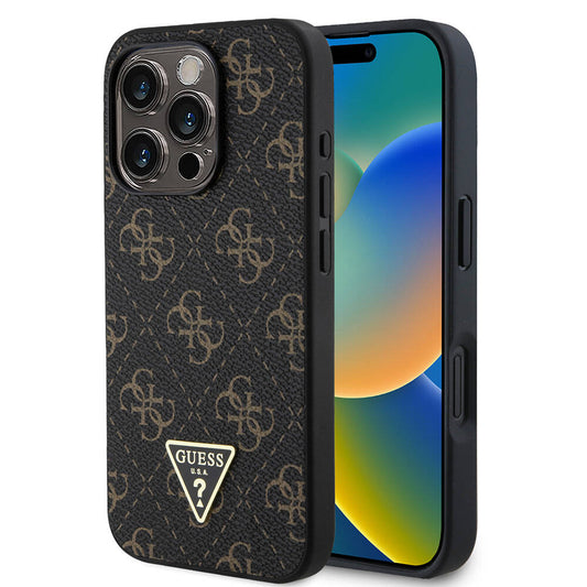 Apple iPhone 16 Pro Max Case Guess Original Licensed PU Leather 4G Patterned Triangle Logo Cover Black