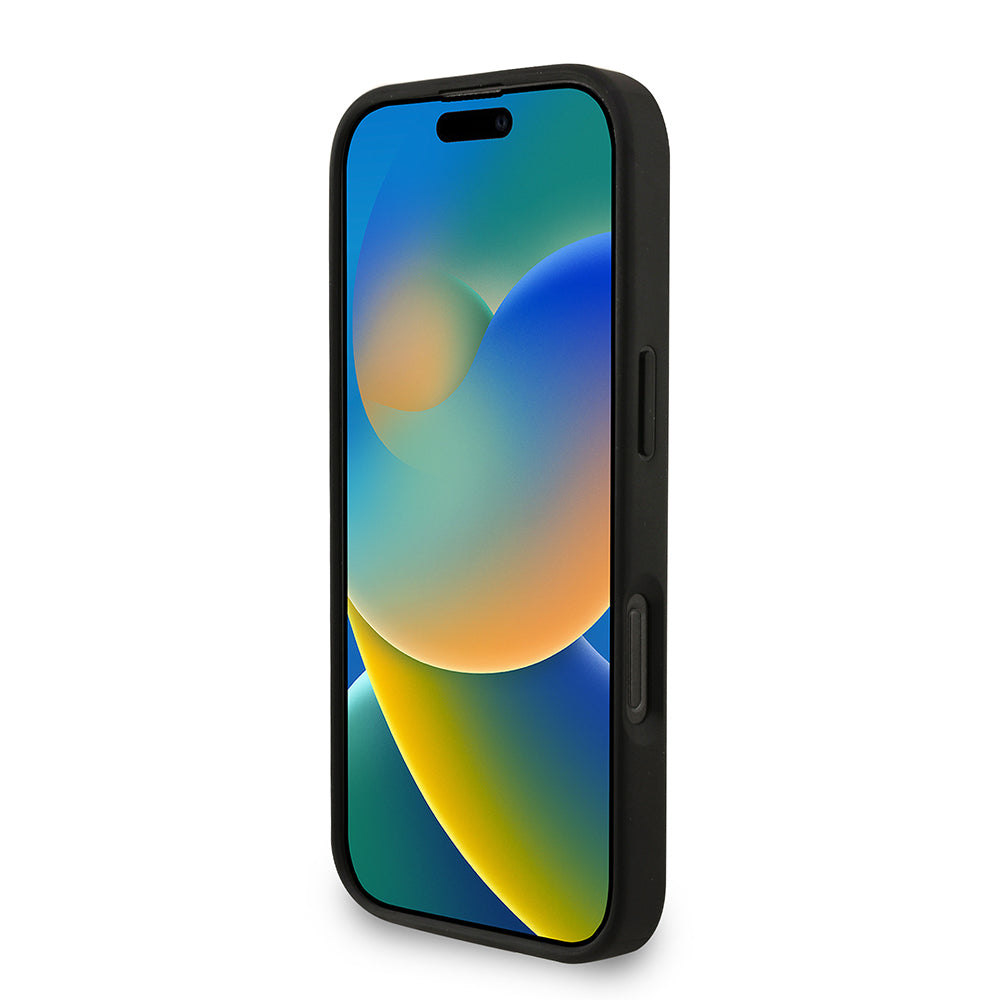 Apple iPhone 16 Pro Max Kılıf Guess Orjinal Lisanslı PU Deri Bilek Askı İpli Metal Büyük 4G ve Yazı Logolu Kapak Siyah