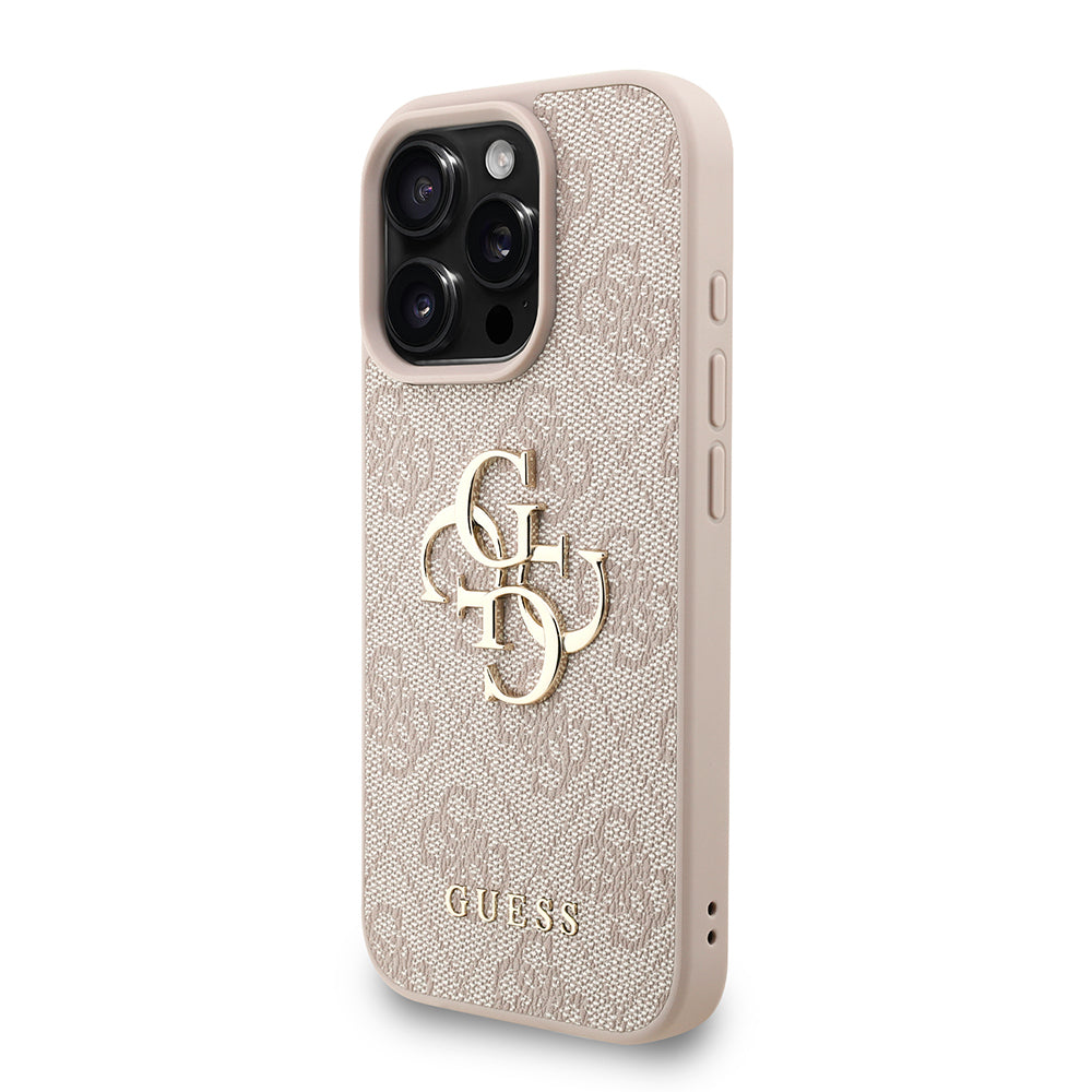 Apple iPhone 16 Pro Max Kılıf Guess Orjinal Lisanslı PU Deri Bilek Askı İpli Metal Büyük 4G ve Yazı Logolu Kapak Kahverengi