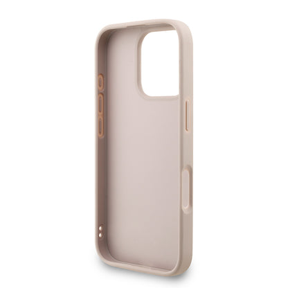 Apple iPhone 16 Pro Max Kılıf Guess Orjinal Lisanslı PU Deri Bilek Askı İpli Metal Büyük 4G ve Yazı Logolu Kapak Pembe