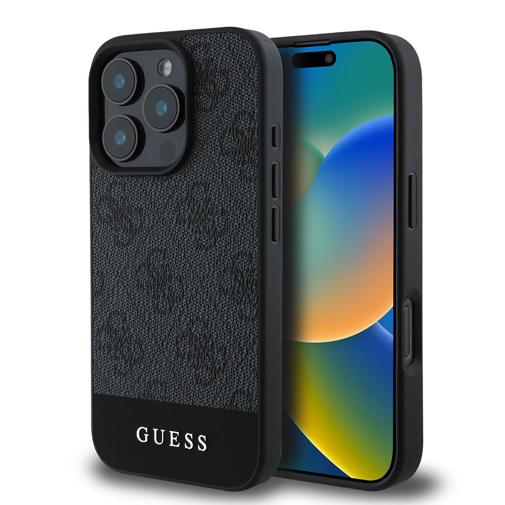 Apple iPhone 16 Pro Max Case Guess Original Licensed PU Leather Stripe Logo Design Cover Black