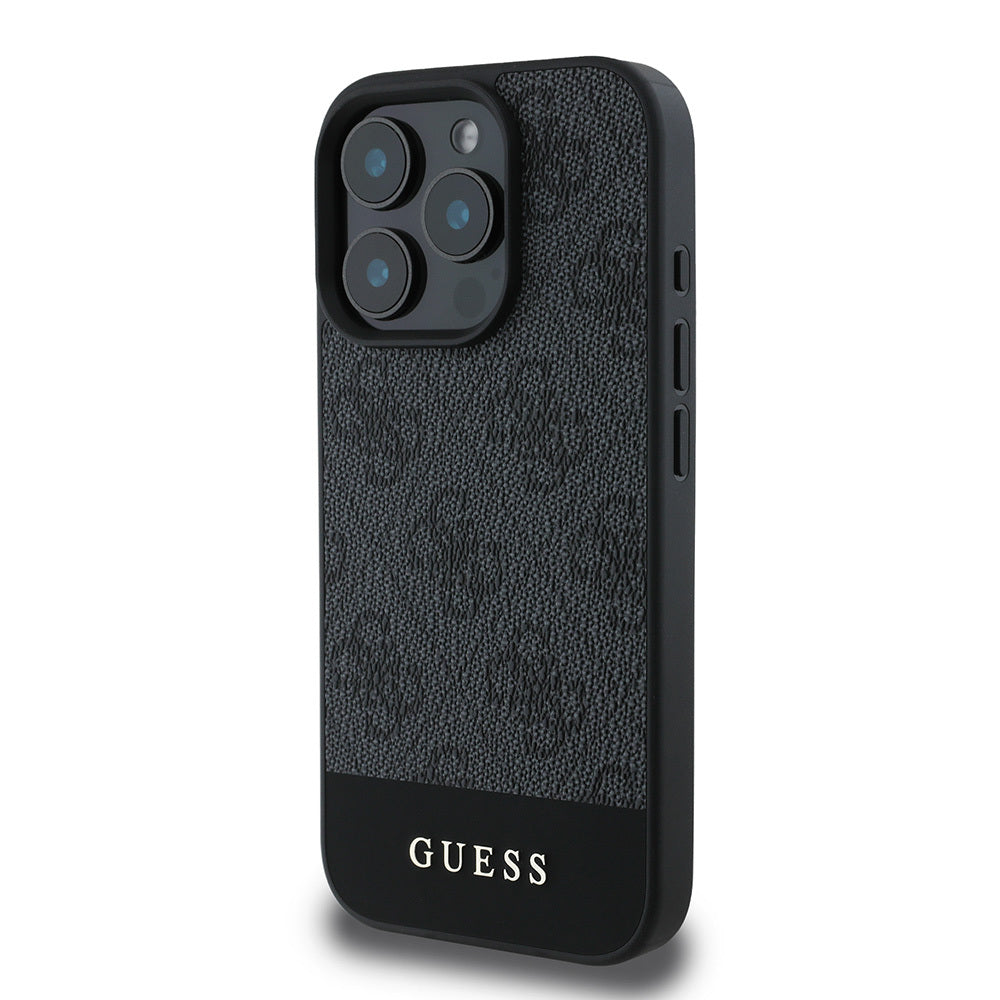 Apple iPhone 16 Pro Max Case Guess Original Licensed PU Leather Stripe Logo Design Cover Black
