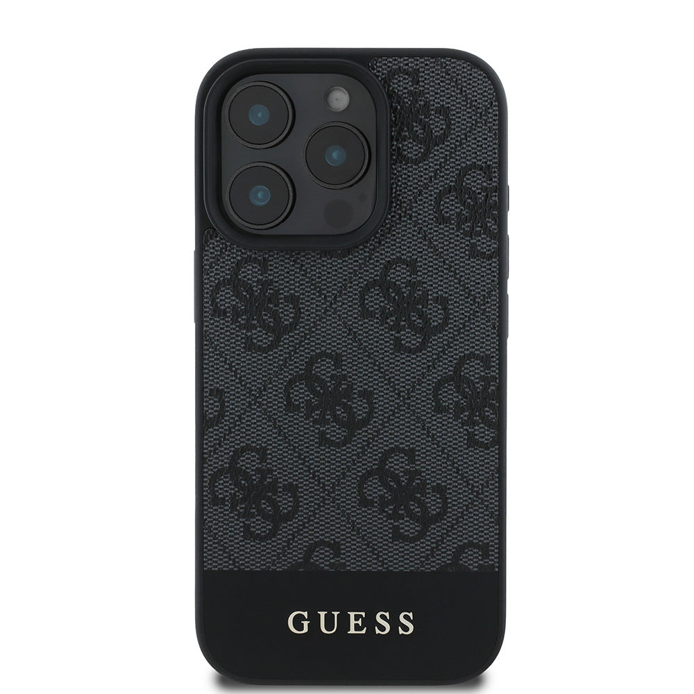 Apple iPhone 16 Pro Max Case Guess Original Licensed PU Leather Stripe Logo Design Cover Black