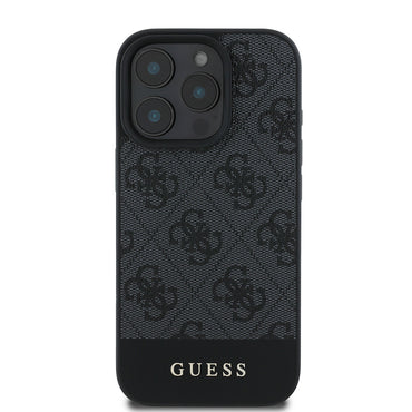 Apple iPhone 16 Pro Max Kılıf Guess Orjinal Lisanslı PU Deri Şerit Logo Dizaynlı Kapak Kahverengi