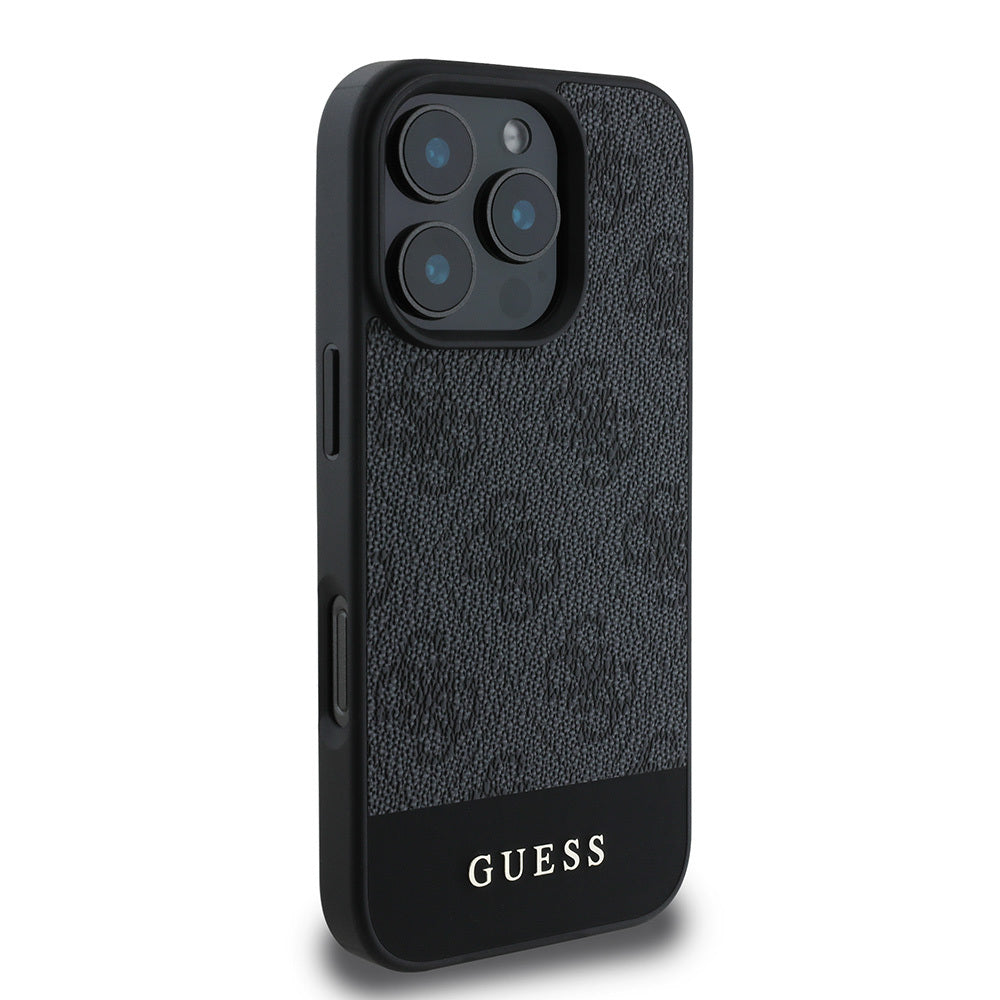 Apple iPhone 16 Pro Max Case Guess Original Licensed PU Leather Stripe Logo Design Cover Black