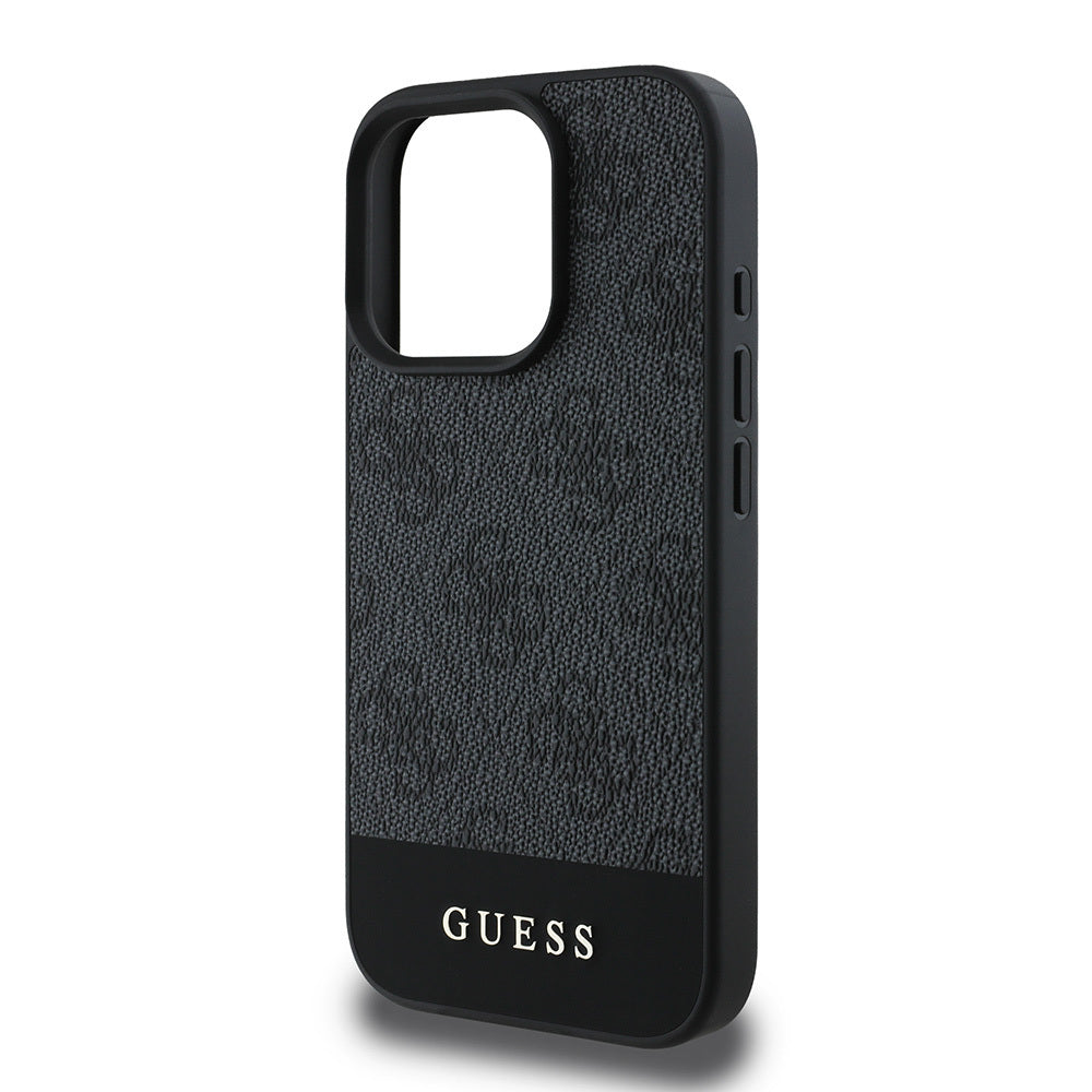 Apple iPhone 16 Pro Max Case Guess Original Licensed PU Leather Stripe Logo Design Cover Black