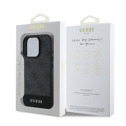 Apple iPhone 16 Pro Max Kılıf Guess Orjinal Lisanslı PU Deri Şerit Logo Dizaynlı Kapak Kahverengi