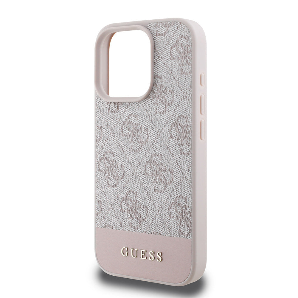 Apple iPhone 16 Pro Max Case Guess Original Licensed PU Leather Stripe Logo Design Cover Pink