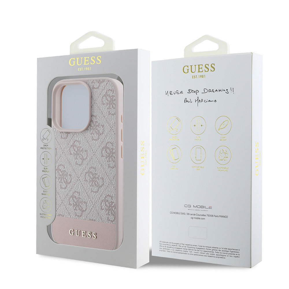 Apple iPhone 16 Pro Max Case Guess Original Licensed PU Leather Stripe Logo Design Cover Pink