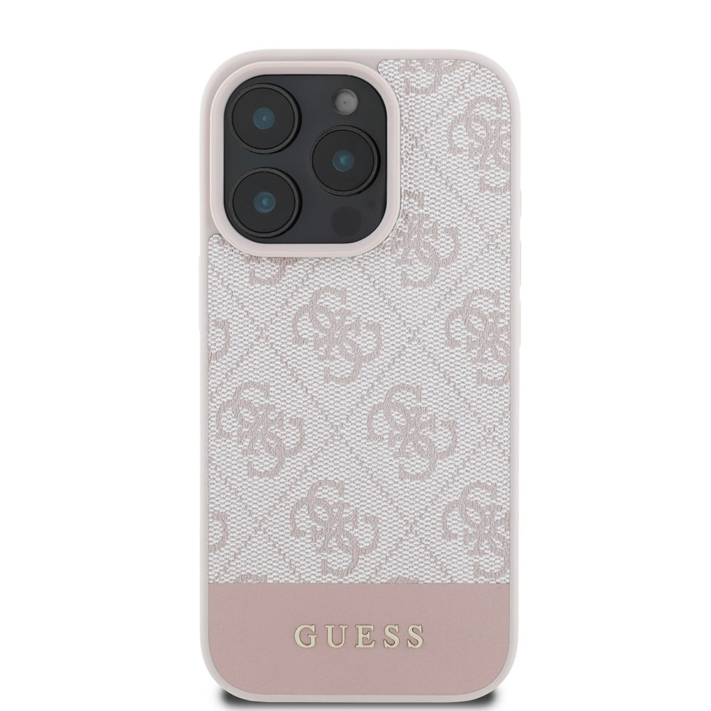Apple iPhone 16 Pro Max Case Guess Original Licensed PU Leather Stripe Logo Design Cover Pink