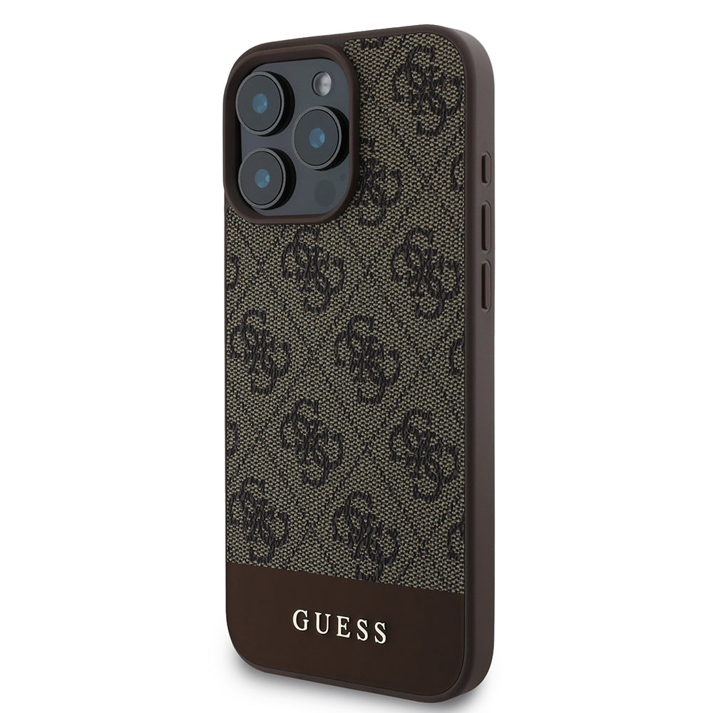 Apple iPhone 16 Pro Max Case Guess Original Licensed PU Leather Stripe Logo Design Cover Black