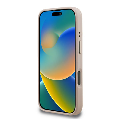 Apple iPhone 16 Pro Max Kılıf Guess Orjinal Lisanslı PU Deri Taşlı Üçgen Logo 4G Desenli Kamera Standlı Kapak Pembe