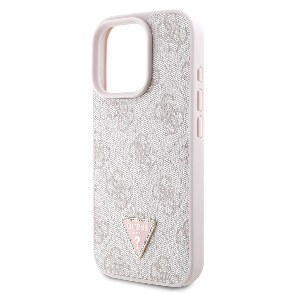 Apple iPhone 16 Pro Max Case Guess Original Licensed PU Leather Stone Triangle Logo 4G Patterned Strass Cover Brown