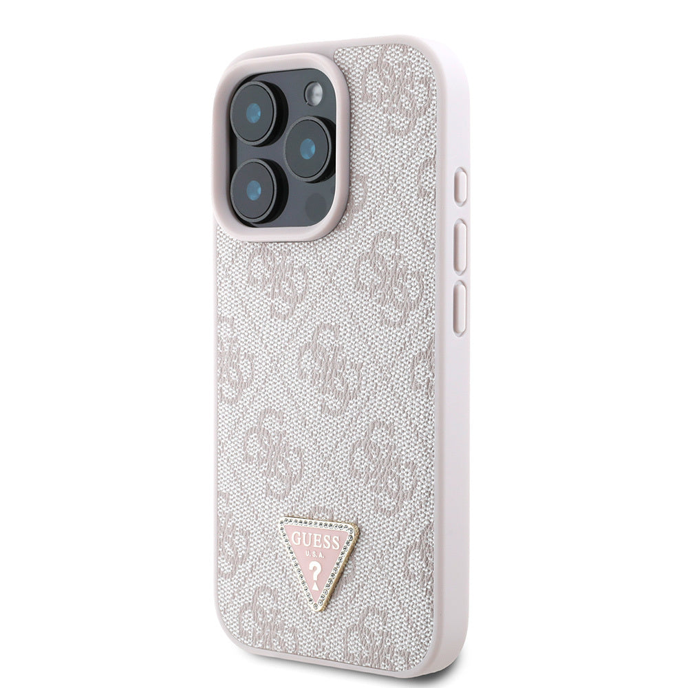 Apple iPhone 16 Pro Max Case Guess Original Licensed PU Leather Stone Triangle Logo 4G Patterned Strass Cover Brown