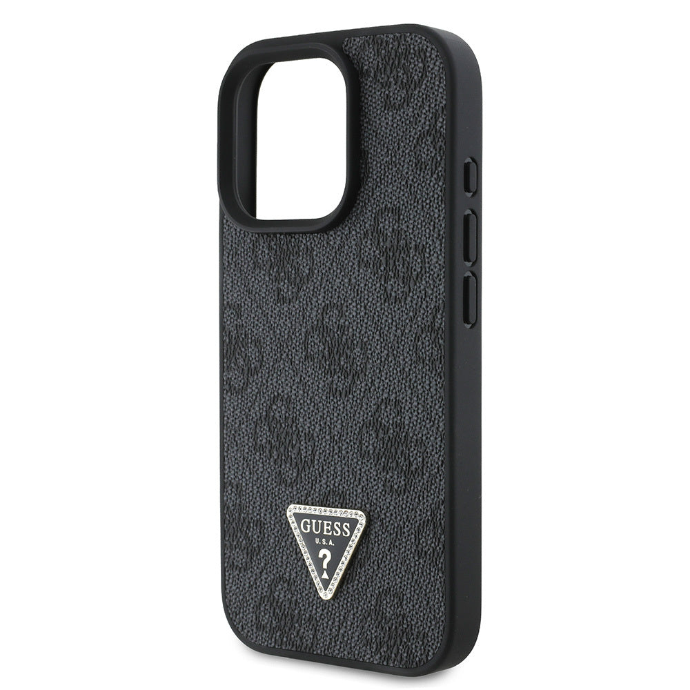 Apple iPhone 16 Pro Max Case Guess Original Licensed PU Leather Stone Triangle Logo 4G Patterned Strass Cover Brown
