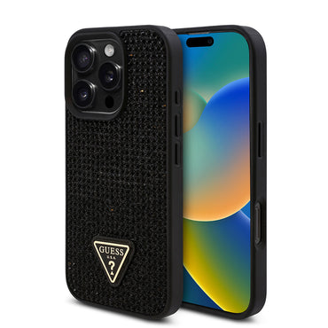 Apple iPhone 16 Pro Max Case Guess Original Licensed Stone Back Surface Triangle Logo Cover Pink