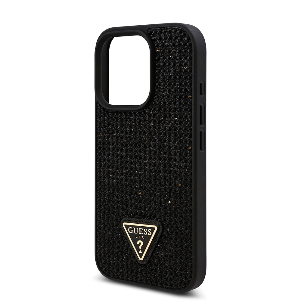 Apple iPhone 16 Pro Max Case Guess Original Licensed Stone Back Surface Triangle Logo Cover Silver