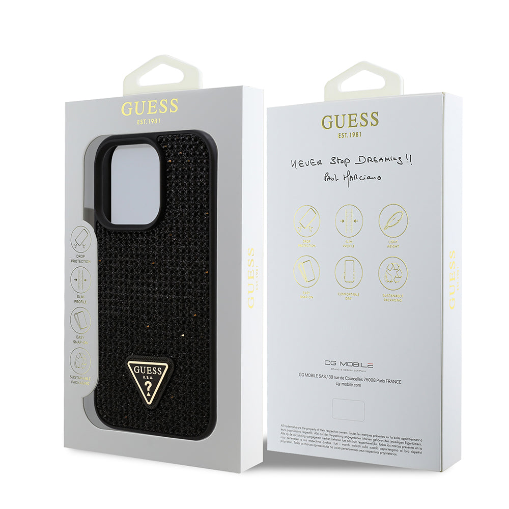 Apple iPhone 16 Pro Max Case Guess Original Licensed Stone Back Surface Triangle Logo Cover Gold