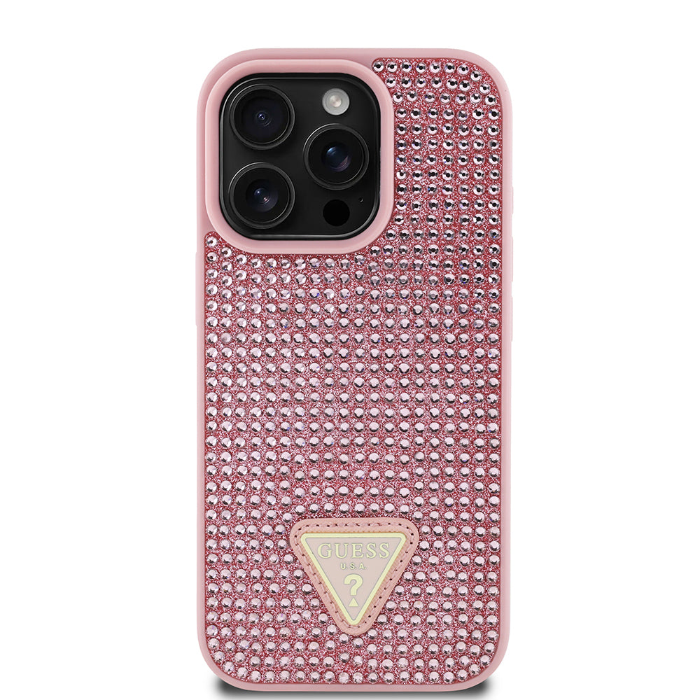 Apple iPhone 16 Pro Max Case Guess Original Licensed Stone Back Surface Triangle Logo Cover Gold