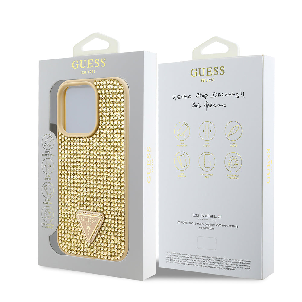 Apple iPhone 16 Pro Max Case Guess Original Licensed Stone Back Surface Triangle Logo Cover Silver