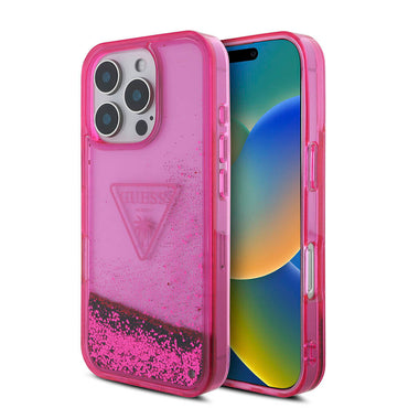 Apple iPhone 16 Pro Max Case Guess Original Licensed Transparent Liquid Glitter Design Cover Pink