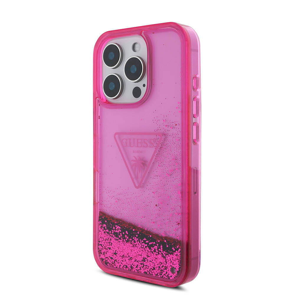 Apple iPhone 16 Pro Max Case Guess Original Licensed Transparent Liquid Glitter Design Cover Pink