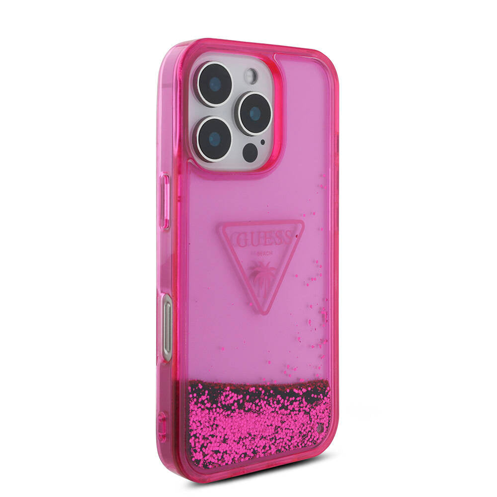 Apple iPhone 16 Pro Max Case Guess Original Licensed Transparent Liquid Glitter Design Cover Pink