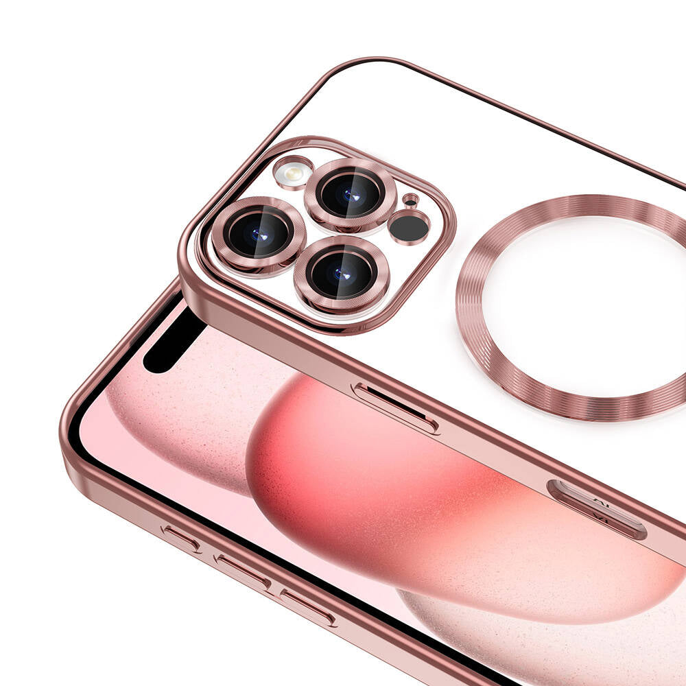 Apple iPhone 16 Pro Max Case Camera Protection M-Safe Wireless Charging Feature Zore Demre Cover Rose Gold 