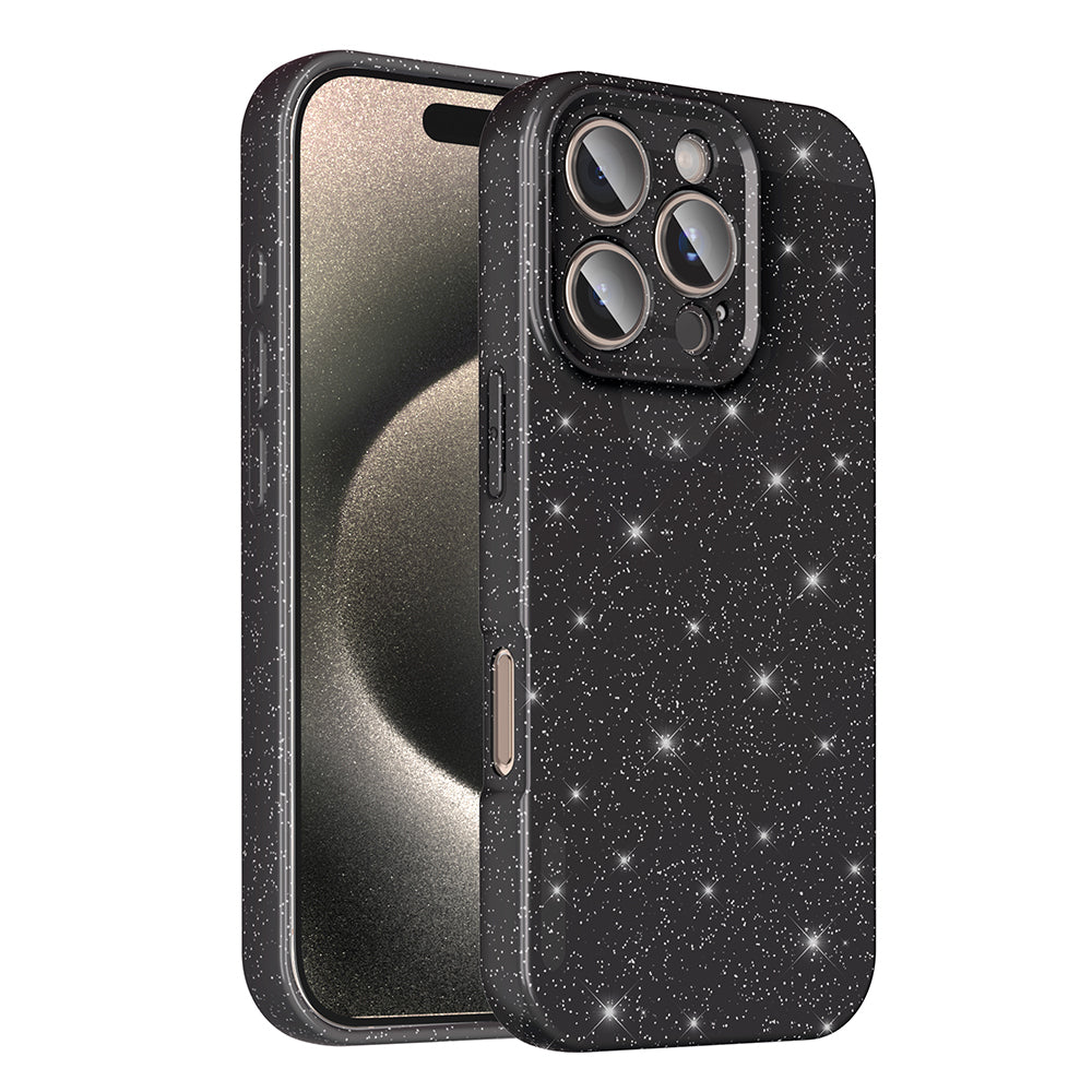 Apple iPhone 16 Pro Max Case Camera Protection Glitter Luxury Zore Cotton Cover Black 