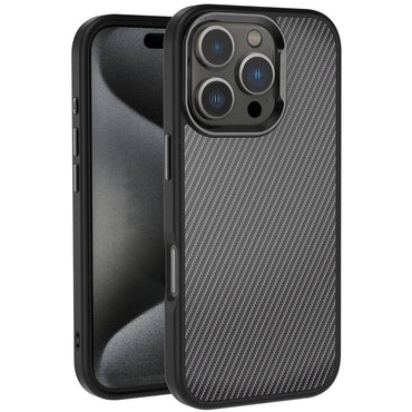 Apple iPhone 16 Pro Max Case Carbon Fiber Look Shiny Camera Frame Zore Venus Cover Black