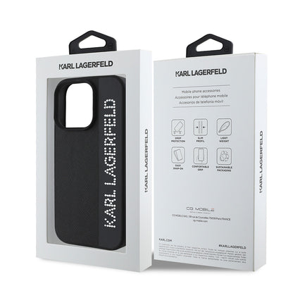 Apple iPhone 16 Pro Max Kılıf Karl Lagerfeld Orjinal Lisanslı Anahtarlıklı Taşlı KL Yazılı Saffiano Rhinestones Kapak Siyah