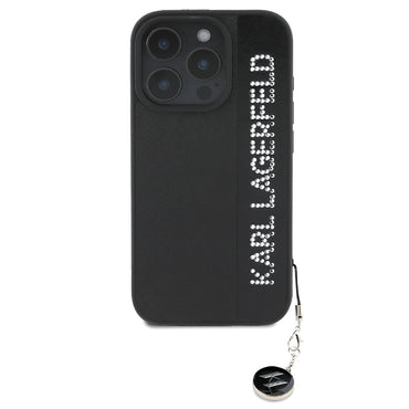 Apple iPhone 16 Pro Max Kılıf Karl Lagerfeld Orjinal Lisanslı Anahtarlıklı Taşlı KL Yazılı Saffiano Rhinestones Kapak Pembe