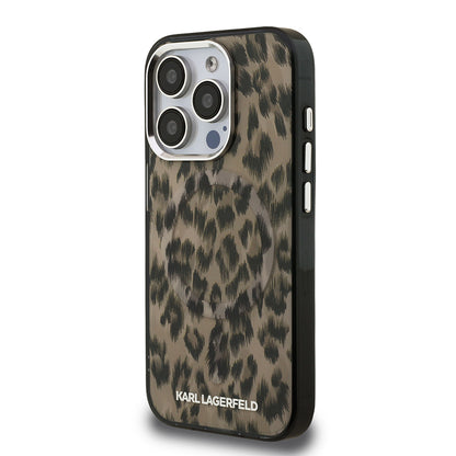 Apple iPhone 16 Pro Max Kılıf Karl Lagerfeld Orjinal Lisanslı IML Leopar Baskılı Kapak Kahverengi
