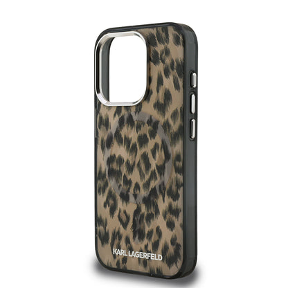 Apple iPhone 16 Pro Max Kılıf Karl Lagerfeld Orjinal Lisanslı IML Leopar Baskılı Kapak Kahverengi