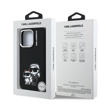 Apple iPhone 16 Pro Max Kılıf Karl Lagerfeld Orjinal Lisanslı Karl & Choupette Sketch Logo Sililkon Kapak Siyah