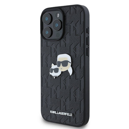 Apple iPhone 16 Pro Max Kılıf Karl Lagerfeld Orjinal Lisanslı K&C Heads Monogram Pin Kapak Siyah