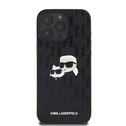 Apple iPhone 16 Pro Max Kılıf Karl Lagerfeld Orjinal Lisanslı K&C Heads Monogram Pin Kapak Siyah