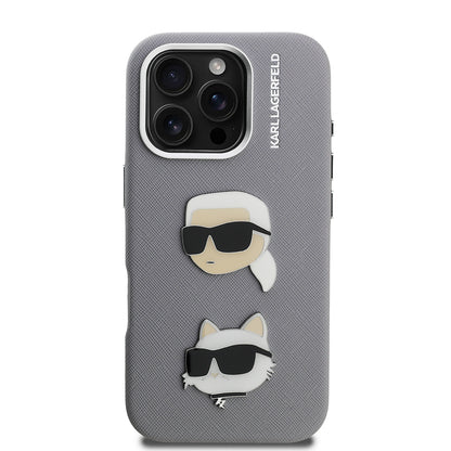 Apple iPhone 16 Pro Max Kılıf Karl Lagerfeld Orjinal Lisanslı K&C Heads Pin Kapak Siyah
