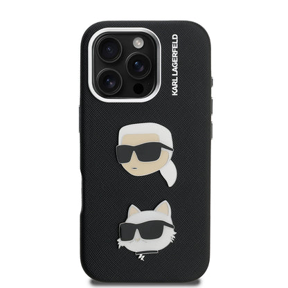 Apple iPhone 16 Pro Max Kılıf Karl Lagerfeld Orjinal Lisanslı K&C Heads Pin Kapak Siyah