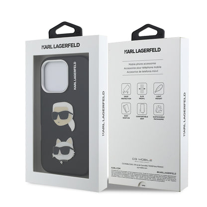 Apple iPhone 16 Pro Max Kılıf Karl Lagerfeld Orjinal Lisanslı K&C Heads Pin Kapak Gri
