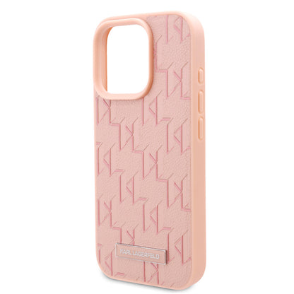 Apple iPhone 16 Pro Max Kılıf Karl Lagerfeld Orjinal Lisanslı M-safe Şarj Özellikli KL Yazılı Hot Stamp Kapak Pembe