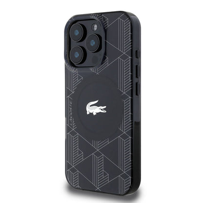 Apple iPhone 16 Pro Max Kılıf Lacoste Orjinal Lisanslı M-safe Şarj Özellikli IML Baskılı Gümüş Timsah Logolu Monogram Kapak Yeşil