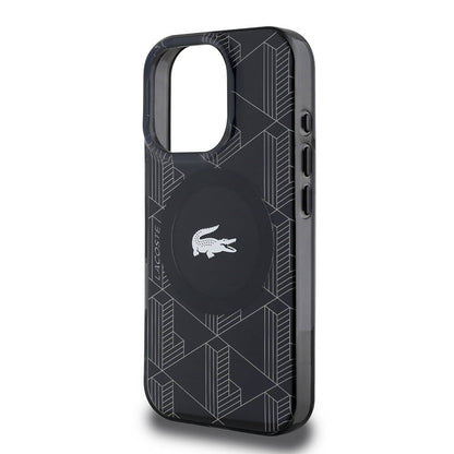 Apple iPhone 16 Pro Max Kılıf Lacoste Orjinal Lisanslı M-safe Şarj Özellikli IML Baskılı Gümüş Timsah Logolu Monogram Kapak Yeşil