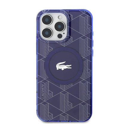 Apple iPhone 16 Pro Max Kılıf Lacoste Orjinal Lisanslı M-safe Şarj Özellikli IML Baskılı Gümüş Timsah Logolu Monogram Kapak Yeşil