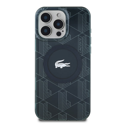 Apple iPhone 16 Pro Max Kılıf Lacoste Orjinal Lisanslı M-safe Şarj Özellikli IML Baskılı Gümüş Timsah Logolu Monogram Kapak Yeşil